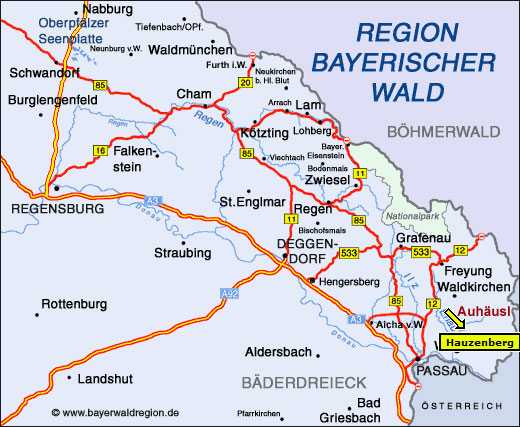 Anfahrt nach Hauzenberg Bayerischer Wald in Bayern Passauer Land